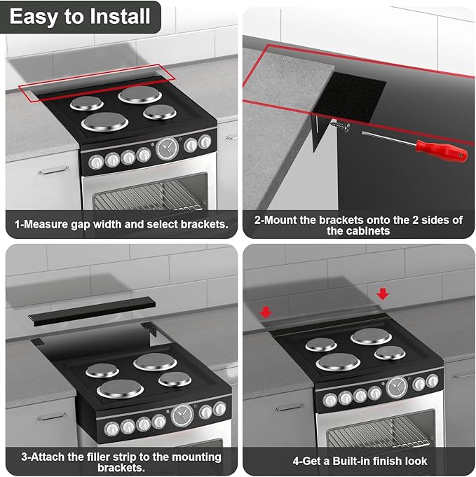 30" Stove Gap Filler, Slide-in Range Rear Filler Kit-Stainless Steel Backsplash for Stove, Easy Install Backsplash Behind Stove Between Stove Range and Wall for Most Brand Kitchen Stoves(Black)