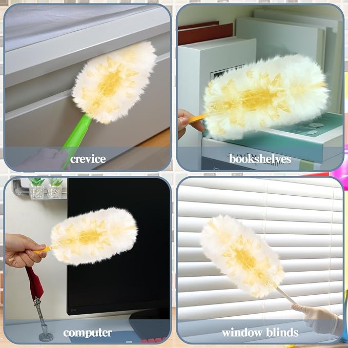 Vesici 150 Pcs Duster Refills Compatible with Swiffer Dusters Bulk Disposable Replacement Thickened with 1 Handle Heavy Duty for Cleaning, Office (Yellow)