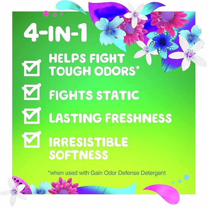 Gain Dryer Sheets Plus Odor Defense,Super Fresh Blast Scent,Helps fight static and odor,laundry sheets,240 Count (Pack of 4)