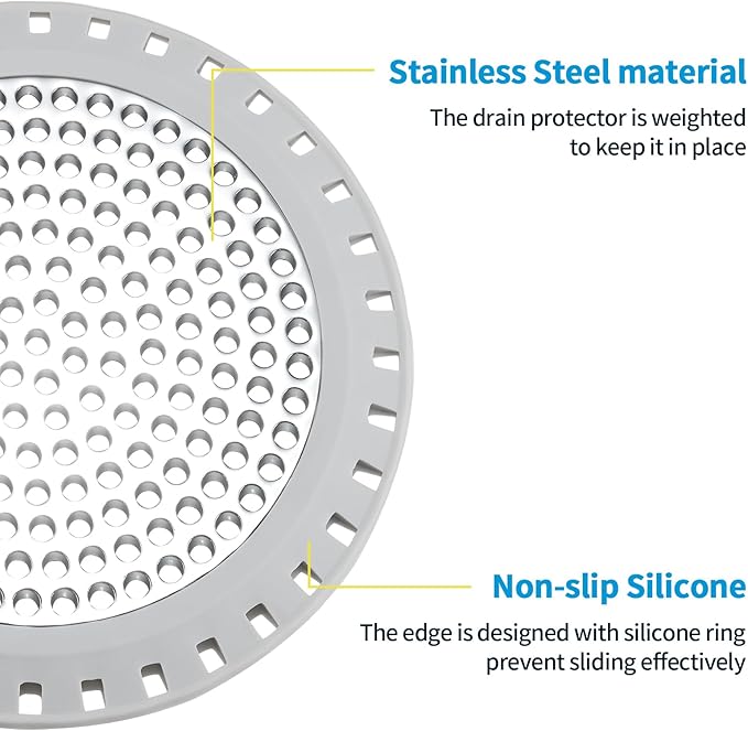 Shower Drain Hair Catcher,Aluvor Shower Drain Cover Bathtub Drain Strainers Weighted Metal Hair Trap Stopper Sink Protector Filter Bathroom Flat Strainer Stopper (Silver Gray)