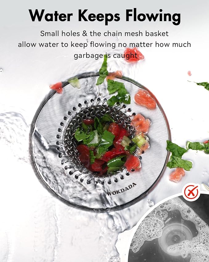 4 PCS Kitchen Sink Drain Strainer, Flippable Mesh Sink Strainer, 304 Stainless Steel Sink Screen, Easy Clean Large Basket Strainer, Anti-Clog Garbage Disposal Cover Fit for Standard Sink Drain