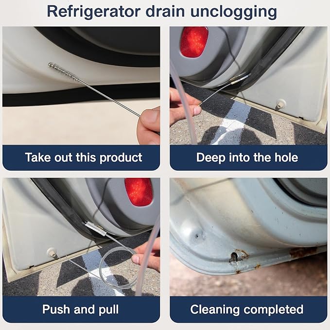 5 Pcs Refrigerator Cleaning Kit Flexible Refrigerator Feeding Scrub Tube Brush Extra Long Pipe Slim Cleaner Tool with Hose Syringe Shovel Plug Rod for Ice Maker Dispenser