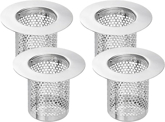 uxcell 4 Pack Shower Drain Strainer, 2" x 2.6" 304 Stainless Steel Floor Drain Strainer Deep Sink Hair Catcher for Kitchen Bathroom Balcony Floor Drain, Fit Hole Size from 1.5" to 2.6"