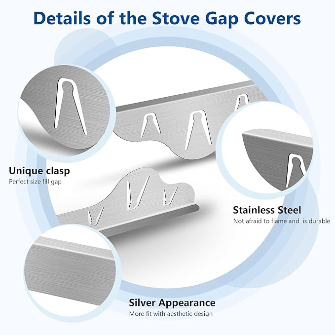 Stainless Steel Stove Gap Covers 25.5~51 Inch Retractable, Range Trim Kit Between Stove Top and Counter Heat Resistant & Easy to Clean Oven Gap Filler by BOGDA Silver (2 Packs)