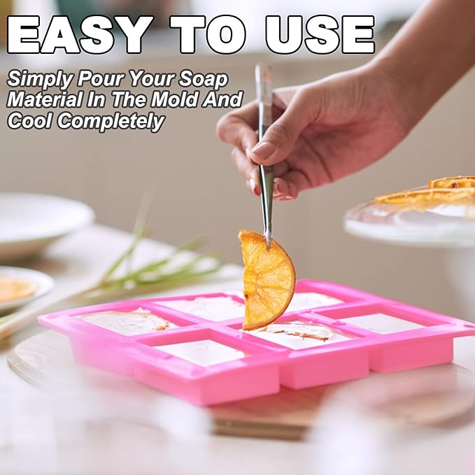 2 Pack Silicone Soap Molds, 6 Cavities Rectangle Silicone Soap Molds, Great for Homemade Craft Soap Mold, Chocolate Mold, Cake Mold ＆ Ice Cube Tray - Just Pop Out（Pink）