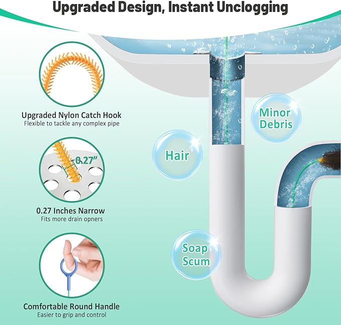 Reusable Drain Snake Hair Drain Clog Remover 30 Inch, 2026 Upgraded Sink Snake Drain Hair Removal Tool, Anti-Break Metal Shower Snake Drain Cleaner to Unclog Bathroom Sink, Tub, Shower Pipe(5 Pack)
