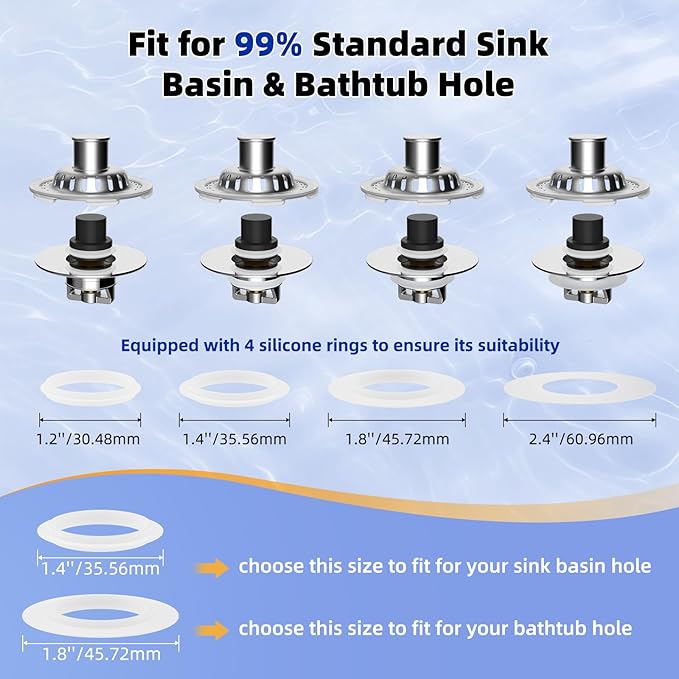 Universal Bathtub Drain Stopper Shower Hair Catcher Bathroom Sink Strainer, Tub Stopper with Visible Top Strainer, Brass Metal 3 in 1 Stopper for Standard 1.1''~2.36'' Hole, Transparent Edge, Chrome