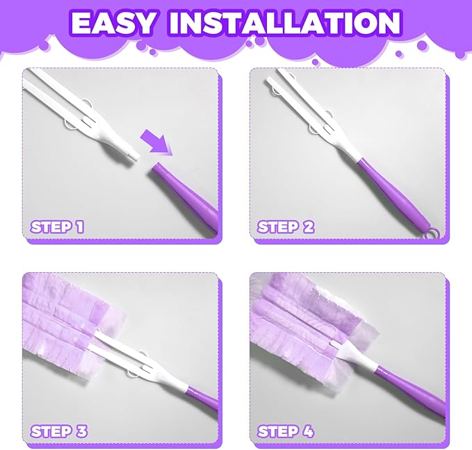 10PCS Duster Refills Folding Handles Set Compatible with Swiffer Dusters,Disposable Static Dust Removal Brush Handle for Dusting Electronics,Furniture,Blinds,Ceiling Fans (10, Purple)