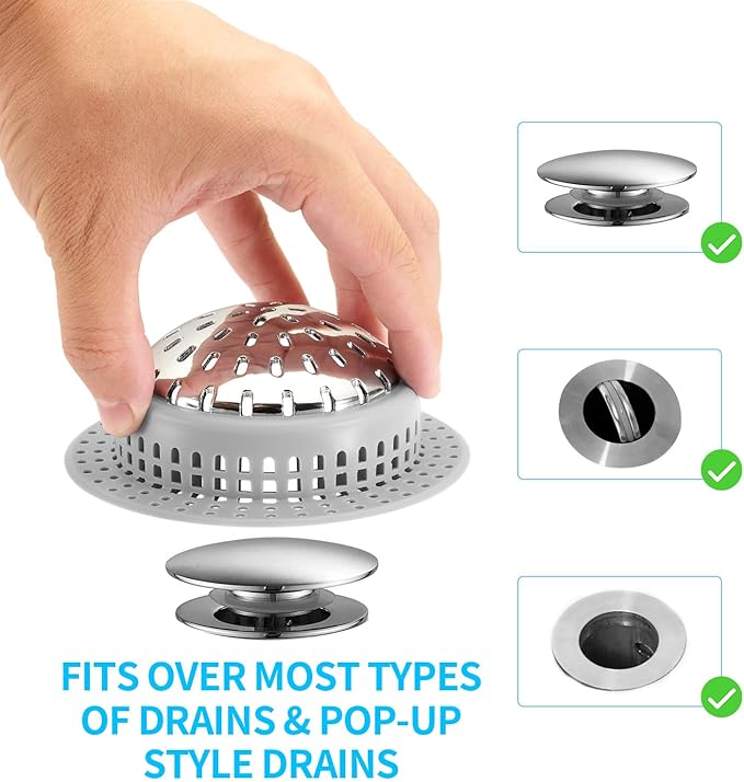Shower Drain Hair Catcher, Shower Drain Cover, Bathtub Drain Hair Catcher for Pop-Up & Regular Drains (Pack of 2)