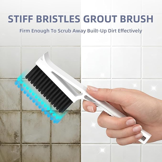 KMOSENIA Grout Cleaner Brush 2PCS, V Shape Grout Cleaning Brush, Stiff Grout Scrub Brushes for Cleaning Shower, Bathroom Tile, Kitchen Floor