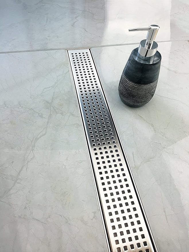 Neodrain 48-Inch Linear Shower Drain with Removable Quadrato Pattern Grate,Brushed 304 Stainless Steel Rectangle Shower Floor Drainr, Linear Drain with Leveling Feet,Hair Strainer