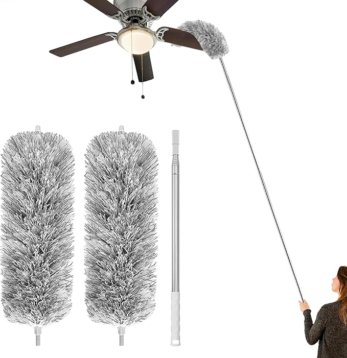 Feather Duster for Cleaning Extendable - Feather Duster for Cleaning The Indoor. 110 in Long Duster with Extension Pole for Clean Ceilings and Fans. Microfiber Duster for Blinds. Washable Dduster