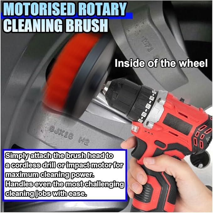 2PCS Car Detailing Drill Brush Set, 2" & 4" Power Carpet Scrubber, Nylon Bristle Wheel Cleaner Brush with Drill Attachment, Car Wash Cleaning Kit for Floor Mats, Bathroom (Red)