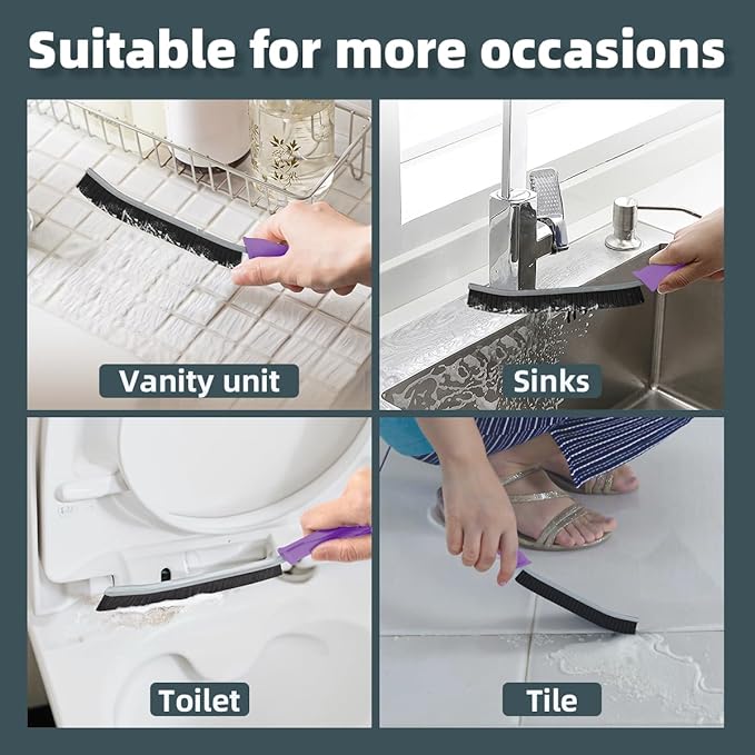 Toilet Brush, 2 Pcs Bathroom Cleaning Brush, Toilet Scrubber, Deep Toilet Bowl Brush with Hanging Hole, Multifunctional Gap Cleaning Brush, Bristles for Kitchen Sinks, Tub,Shower (6, Purple)