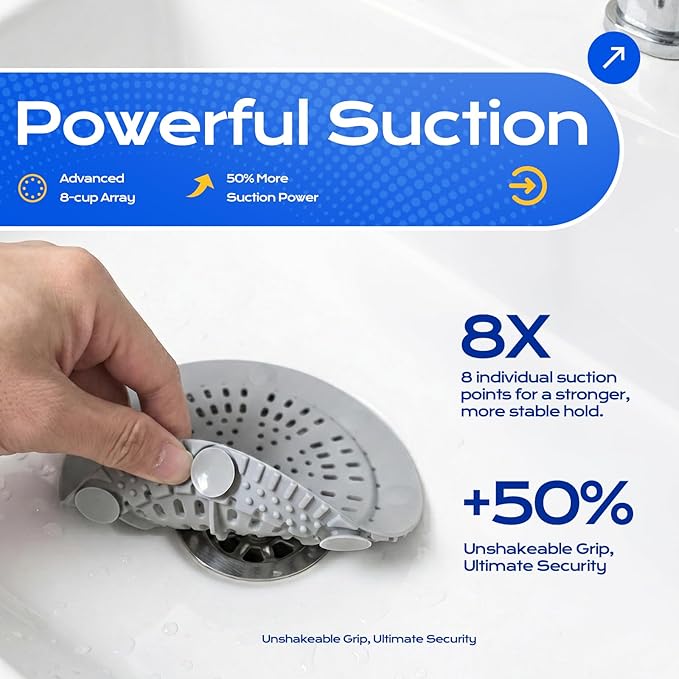 VLM 2 Pack Tub Stopper Bathtub Drain - Shower Drain Cover with 8 Strong Suction Cups, Upgraded Large Size Drain Cover for Bathtub, Shower, Laundry, Sink