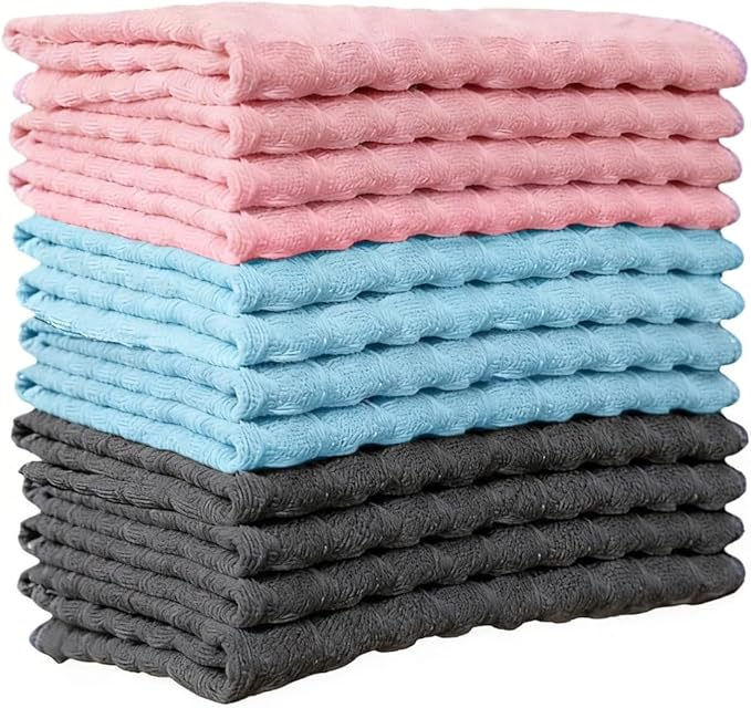 Cotton Waffle Weave Kitchen Dish Cloths (12" x 12"12 Pack), Reusable Absorbent Microfiber Cleaning Cloths, Kitchen Cleaning Cloths, Lint-Resistant Kitchen Towels, Kitchen Cloths for Cleaning Counters