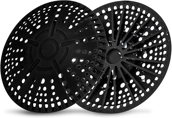 ZOOY Shower Drain Hair Catcher, 2 Pack 5.5 Inch Silicone Large Drain Cover, Bathroom Hair Drain Catcher, Flat Anti-Clog Hair Trap for Shower, Bathtub, Tub & Sink Hair Strainer(Black)
