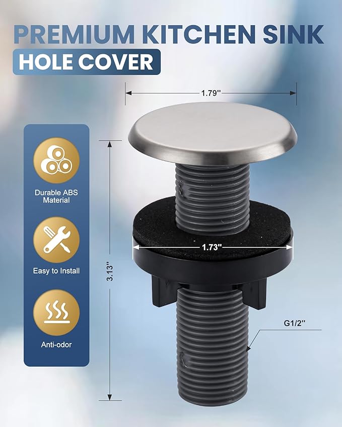 ARCORA Kitchen Sink Hole Cover: Premium Faucet Hole Plate Stopper Plug, Countertop Extra Hole Plastic Cap for Soap Dispenser Sprayer Tap, Brushed Stainless Steel