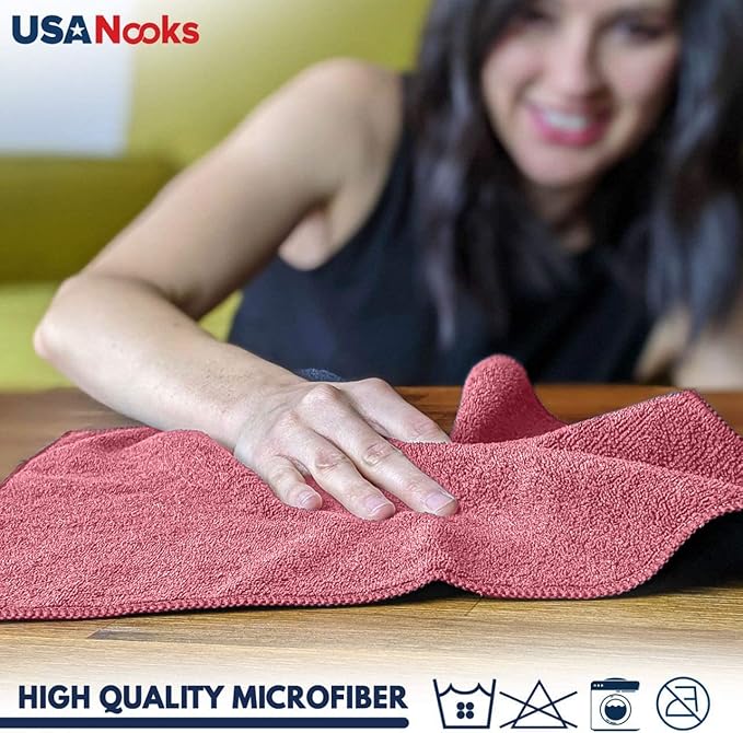USANOOKS Premium 300GSM Microfiber Cleaning Cloth - 12.5"x12.5" High Performance - 1200 Washes, Ultra Absorbent Microfiber Towels for Cars Undercarriage, Rims & Engine Bay Cleaning - Microfiber Cloth
