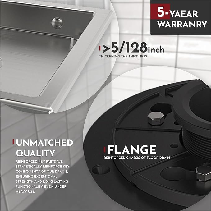WEBANG 6 Inch Square Shower Drain Brushed Floor Drain with Flange Reversible 2-in-1 Cover Tile Insert Grate Removable SUS304 Stainless Steel CUPC Certified Brushed