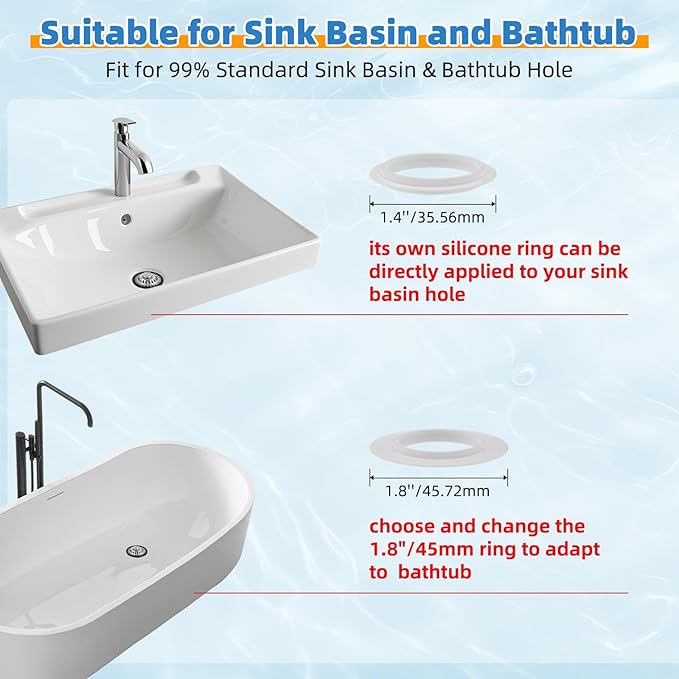 2PACK Universal Bathtub Drain Stopper Shower Hair Catcher Bathroom Sink Strainer, Tub Stopper with Visible Top Strainer, Brass Metal 3 in 1 Pop-up Stopper for Standard 1.1''~2.36'' Hole, Chrome
