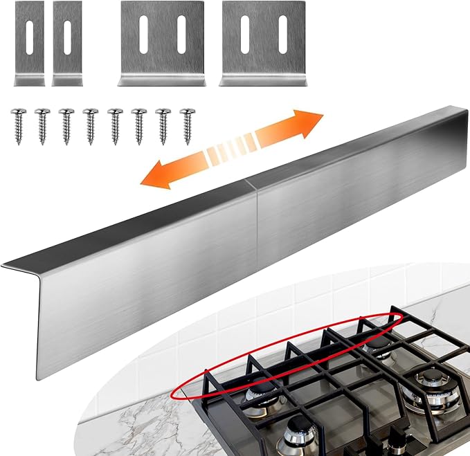 15.7" - 28" Stove Gap Filler, Slide-in Range Rear Filler Kit-Stainless Steel Backsplash for Stove, Backsplash Behind Stove Between Stove Range and Wall for Most Brand Kitchen Stoves (Silver)