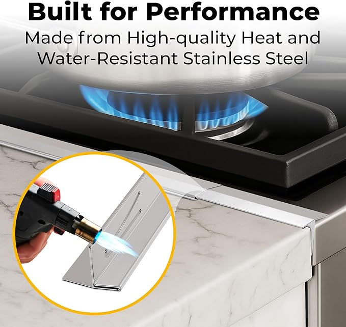 T-Shaped Stainless Steel Stove Gap Covers with Non-Slip Grip Strips – Extendable Length Stove Gap Filler (2 Pack, 14"-27.5") – Non-Sliding, Heat Resistant for Seamless Kitchen Protection (Silver)