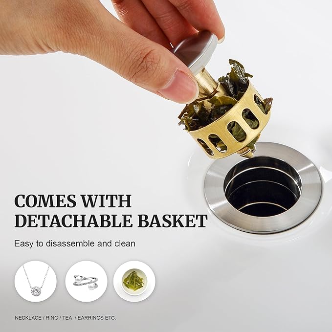 Pop up Sink Drain Stopper for Bathroom Vessel Vanity Sink Art Basin Brushed Nickel, Small Cap Without Overflow, Metal Pop-up Drain Strainer with Detachable Basket Stopper
