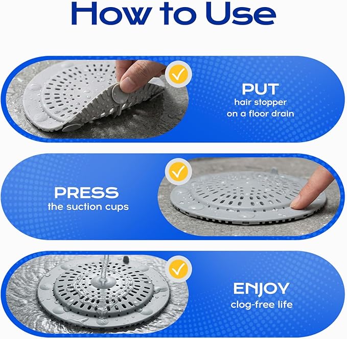 VLM 2 Pack Tub Stopper Bathtub Drain - Shower Drain Cover with 8 Strong Suction Cups, Upgraded Large Size Drain Cover for Bathtub, Shower, Laundry, Sink
