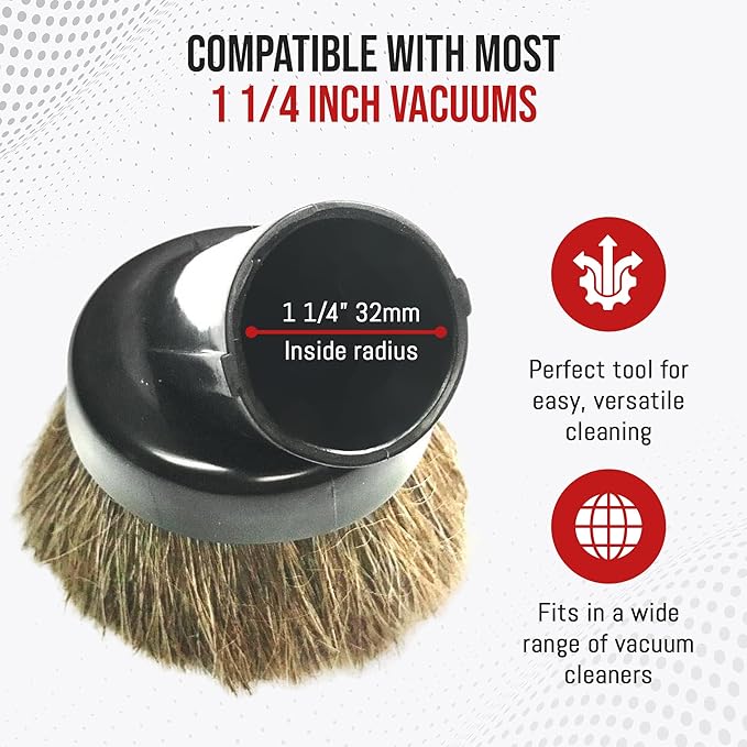 MP Maresh Products Household Cleaning Vacuum Brush Attachment - Horse Hair Vacuum Cleaner Accessories, Soft, Dust Floor Brush, Compatible with Shop Vac 1-1/4" Vacuum Cleaners for Hard Surfaces - Black