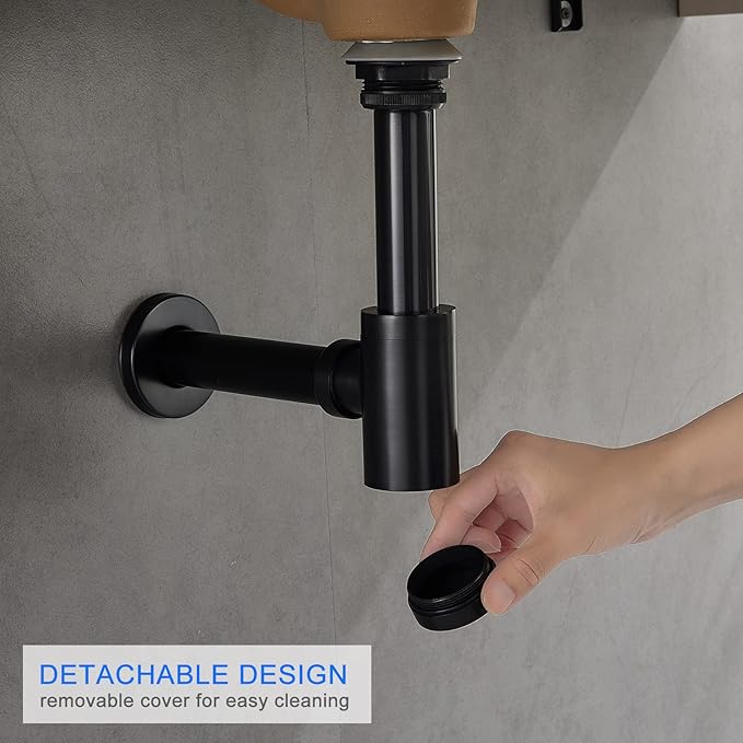 MENATT Bottle P Trap Brass Round 1 1/4 Inch Decorative P-Trap, Bathroom Basin Sink Waste Drain Kit with Overflow Drain, Wall Drainage, Oiled Rubbered Bronze