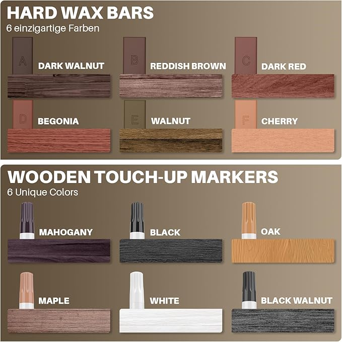 Laminate Floor Repair Kit with Heat Pen,Linoleum Repair Hard Wax 6 Color Wood Vinyl Floor Furniture Repair Kit Touch Up Marker Cover Scratches, Stains,Cabinet, Table Cracks, Holes for Door