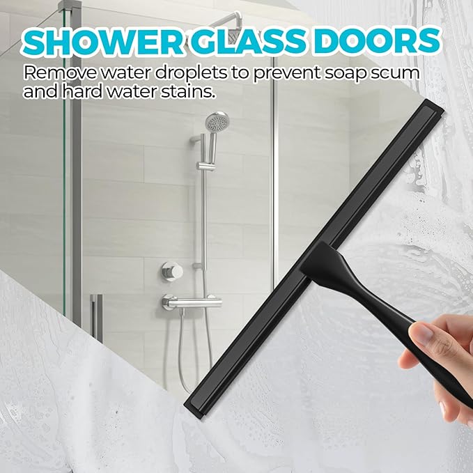 11.5-Inch All-Purpose Shower Squeegee for Shower Doors, Tile Shower Walls, Bathroom, Window, Glass and Car Windshield, Mirrors and Kitchen-Stainless Steel, Black