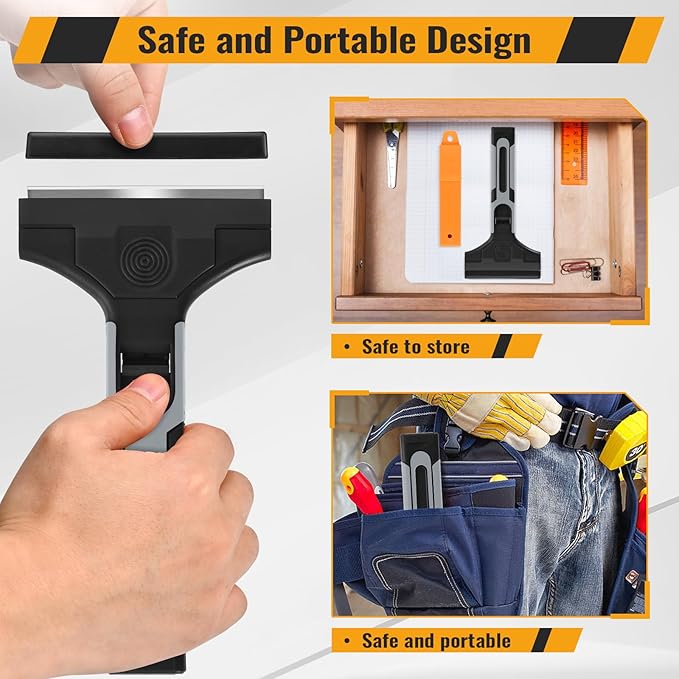 4" Razor Blade Scraper, Scraper Tool with 15pcs Razor Blades, Scrapper for Cleaning Paint, Sticker & Caulk Remover Tool, Glass Scraper for Windows, Stove Top, Oven, Cooktop, Floor, Tile