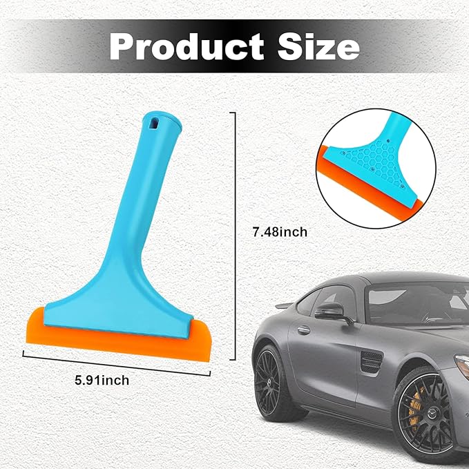 Ziciner Small Silicone Window Squeegee, Car Windshield Water Blade Squeegee, Multifunctional Auto Squeegee with 5.9 Inch Blade and Non-Slip Handle for Car Window, Mirror, Home Cleaning (Blue)