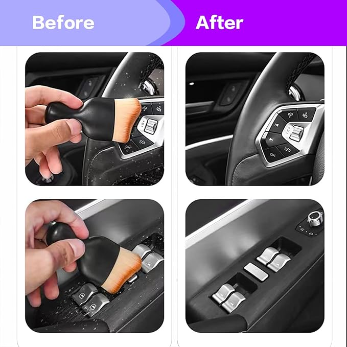 AOCISKA Car Interior Detailing Brush,Soft Bristle Cleaning Brush Car Detailing Brush Dusting Brush,Car Interior Cleaning Tool,Auto Detail Brush Car Dash Duster Brush (Black&White)