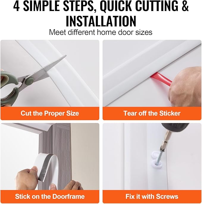 VEVOR Garage Door Seal Top and Sides Seal Strip, 34 FT Universal Weather Stripping Replacement Soft and Hard Composite, Weatherproofing Garage Door TPE Seals with Adhesive Backed and Screws, White