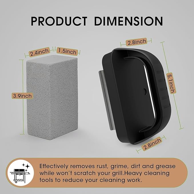 3-Pack Grill Pumice Stone for Cleaning Kit with Heat-Resistant Handle, Pumice Grill Brick, Reusable Griddle & BBQ Scrubber for Stain Removal