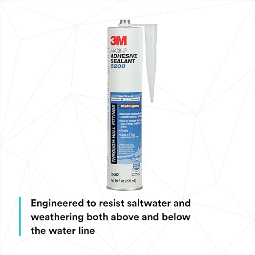 3M Marine Adhesive Sealant 5200, Mahogany, PN06502, Flexible Bonds, Long Work-Time, 1/10 Gallon Cartridge, 10 fl oz