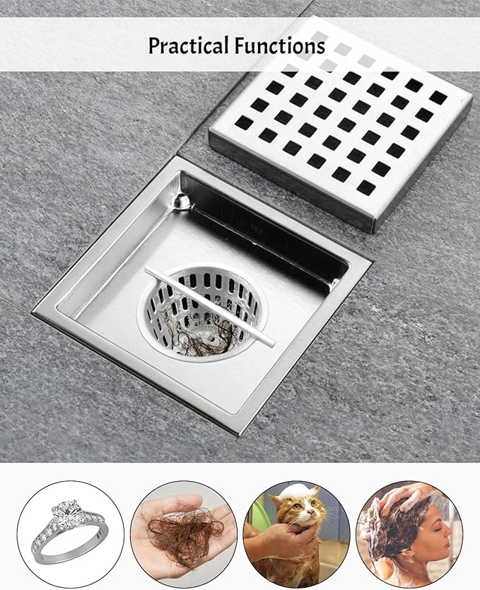 2 Inch Hair and Debris Strainer, Shower Drain Strainer with Lifting Hook, Stainless Steel Debris Basket Shower Drain Catcher, Hair Catcher for Floor Drain