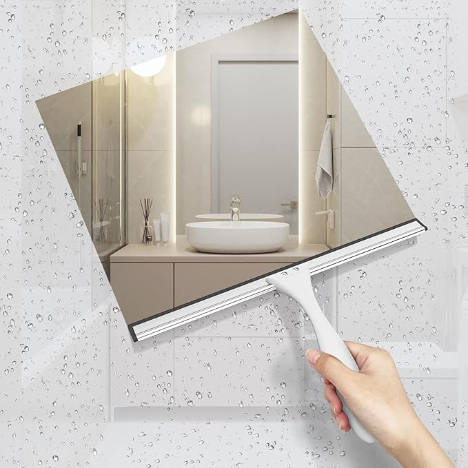 AmazerBath Squeegee for Shower Glass Door, Shower Squeegee for Glass Doors - All-Purpose Squeegee with Hook for Shower Doors, Windows, Mirrors, Tiles and Car Glass, 12 Inches