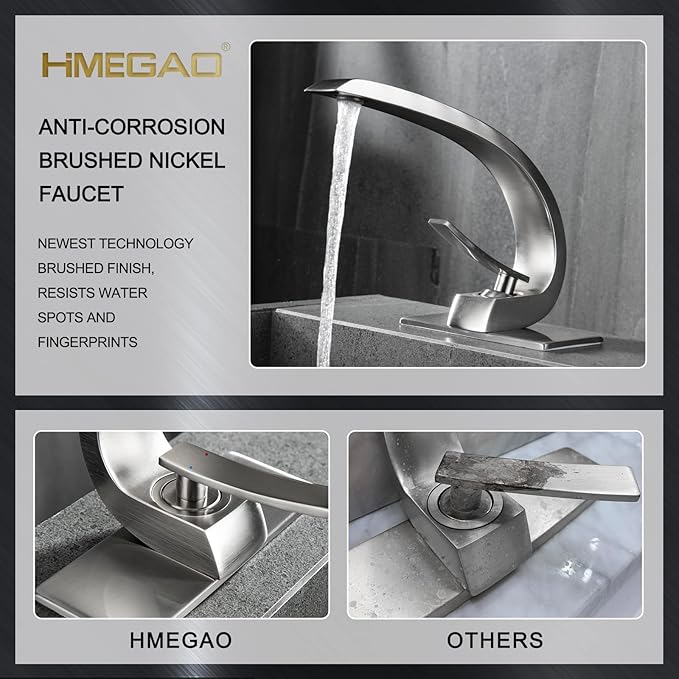 Bathroom Faucet Brushed Nickel,Bathroom Sink Faucet for Sink 1 Hole or 3 Hole Mount Single Handle Basin Mixer with 6-inch 10-inch Deckplate