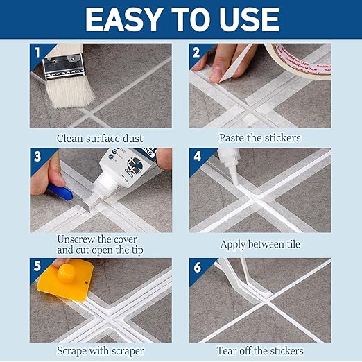 2 Pack White Grout Sealer - Filler Tube, Fast Drying Grout Pen Paint, Repair Kit for Bathroom, Shower, Kitchen, Floor Tile Joints