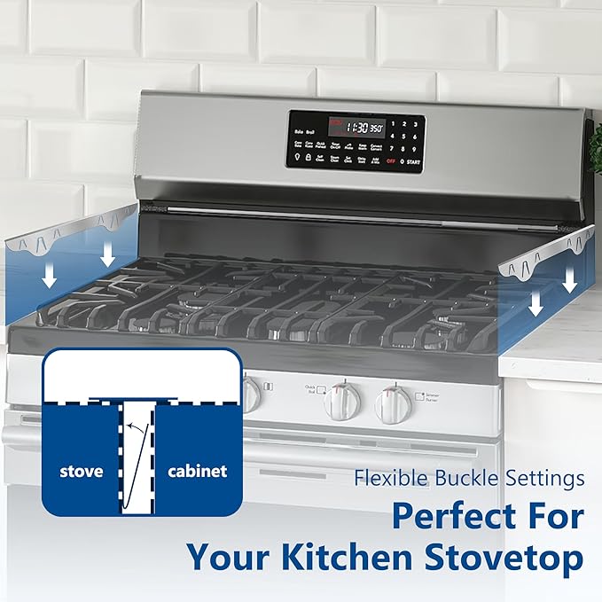 Stainless Steel Stove Gap Covers 25.5~51 Inch Retractable, Range Trim Kit Between Stove Top and Counter Heat Resistant & Easy to Clean Oven Gap Filler by BOGDA Silver (2 Packs)