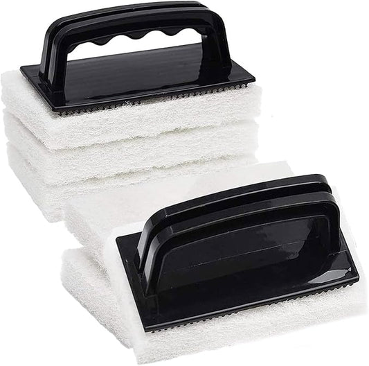 6 Pcs Hand Scrubber, Bathtub Scrubber with Handle, Non-Scratch Bathroom Scrubbing Pads for Cleaning Shower Tile Bathtube Sink Swimming Pool Step & Corner (Black)