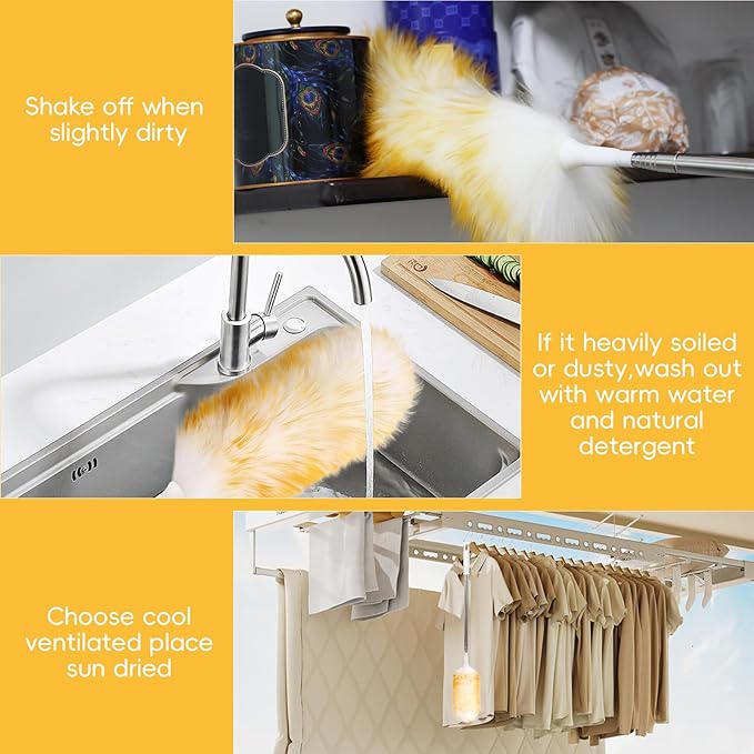 Lambswool Extendable Removable Duster 29-110 Inch Stainless Steel Extension Pole Wool Dusters for Cleaning Ceiling Fans Window Blinds Car Interiors Furniture Dusting,Feather Duster