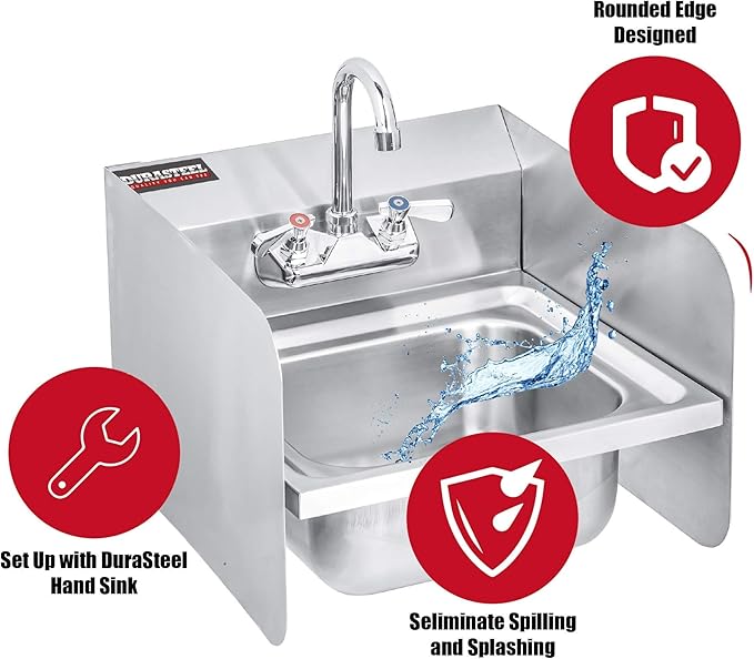 DuraSteel Stainless Steel Sink Splash Guard - 17" x 12" Wall Mount Commercial Kitchen Shield - Kitchen Safety & Hygiene Cooking Splatter Screen - Ideal for Hand Sinks, Prep Sink, Utility Sink
