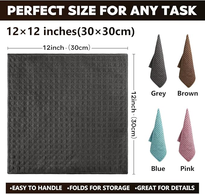 Cotton Waffle Weave Kitchen Dish Cloths (12" x 12"12 Pack), Reusable Absorbent Microfiber Cleaning Cloths, Kitchen Cleaning Cloths, Lint-Resistant Kitchen Towels, Kitchen Cloths for Cleaning Counters