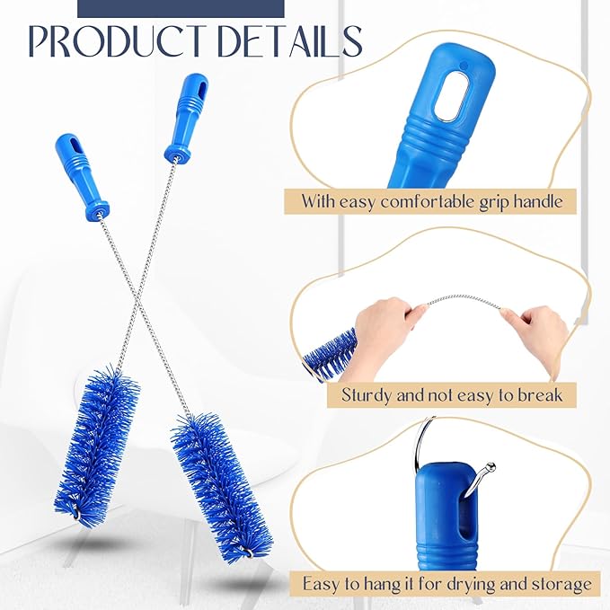 Baderke 2 Pieces Drain Brush Pipe Cleaning Blue Tube Brushes 19.7 Inch Plastic Shower Pipe Flexible Cleaning Tool(19.7 x 2 Inch)