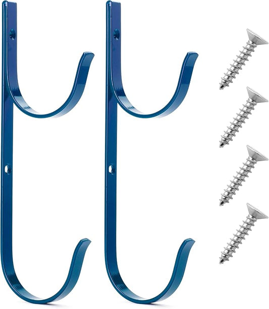 UNCO Pool Pole Hanger - 2 Pack Blue Organizer, Fence Hooks for Poles & Hose, Outdoor Equipment Hooks